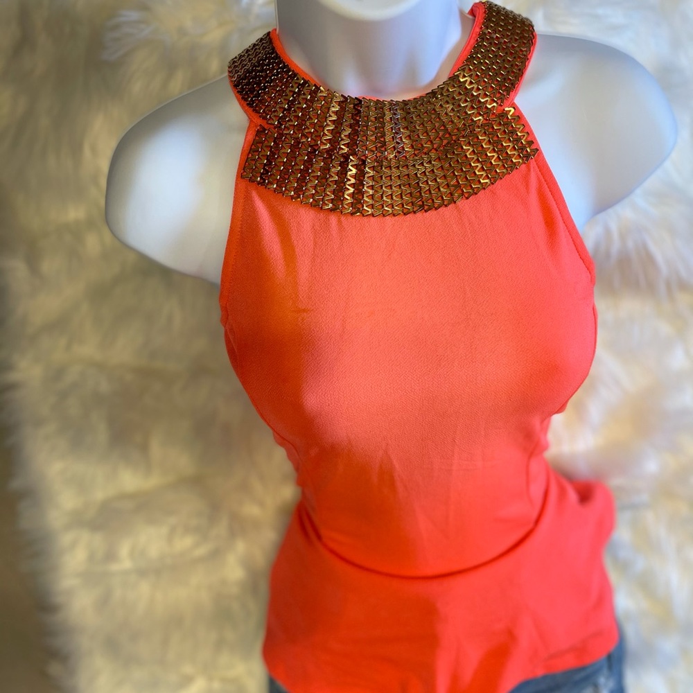 Coral Peplum Fit & Flare Vibrant Embellished Top👑